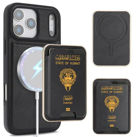 Koeweit Paspoort Upgrade Magnetische PU Lederen Portemonnee Case Voor MagSafe iPhone 13 14 15 Plus 16 Pro 17Air kaart Tas Houder Achterkant