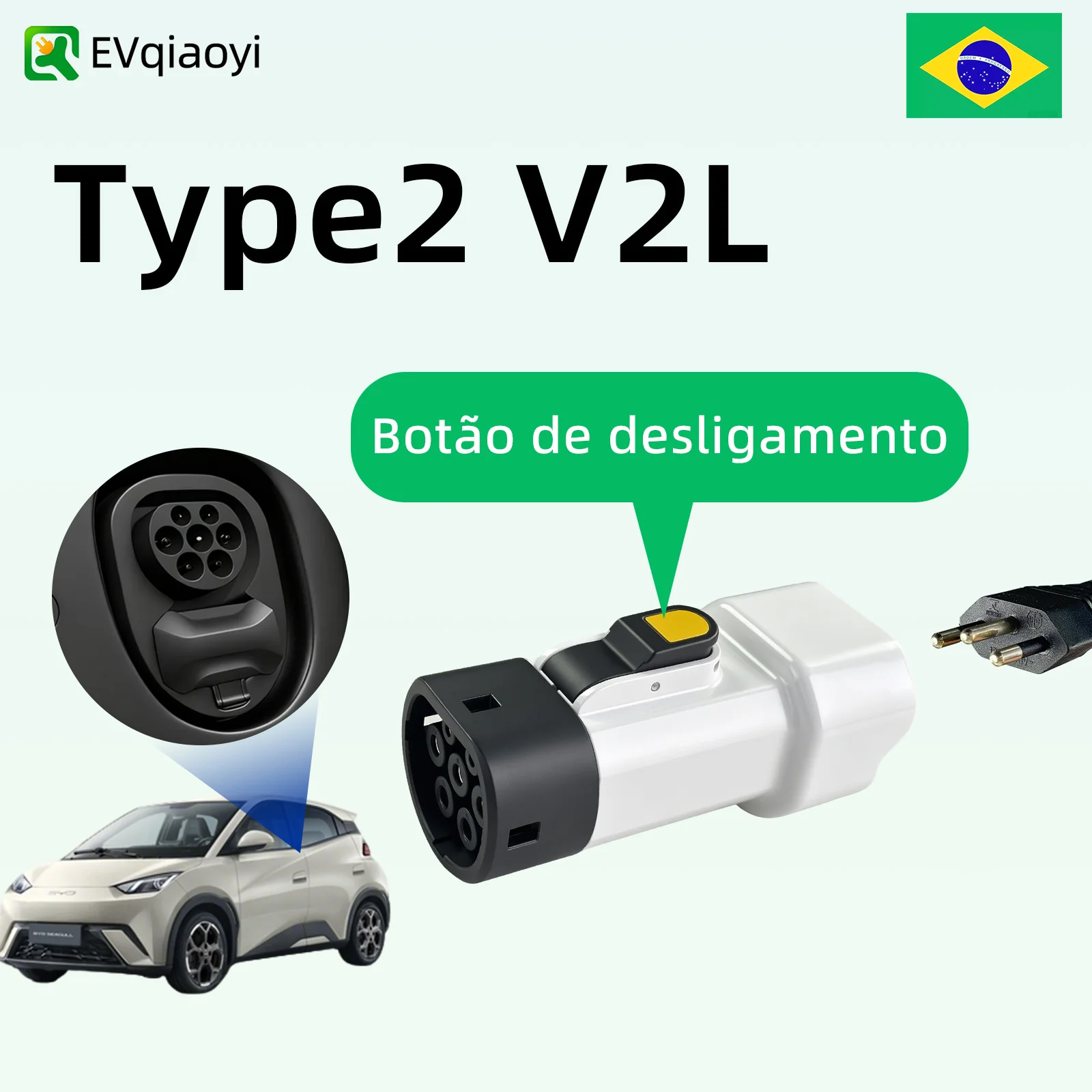 EVqiaoyi Type2 V2L Discharger 16A Vehicle-to-Load Plug with Brazilian Socket for Chery JAECOO OMODA
EVqiaoyi Type2 V2L Discharger 16A Vehicle-to-Load Plug with Brazilian Socket for Chery JAECOO OMODA