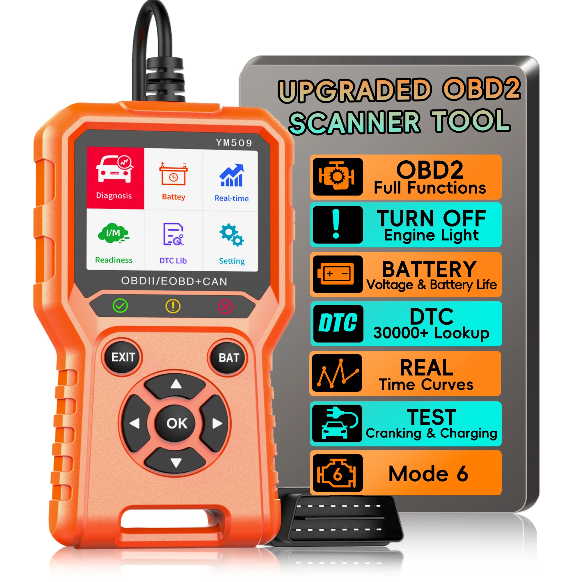 OBD2 Scanner Live Data Professional Mechanic OBDII Diagnostic Code Reader Tool for Check Engine Light