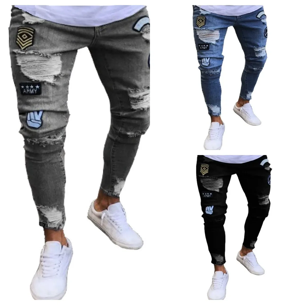 Pop Mens Stretchy Ripped Skinny Embroidered Jeans Men's White Pants Destroyed Hole Slim Fit Denim High Quality Hip Hop Men Trous
Pop Mens Stretchy Ripped Skinny Embroidered Jeans Men's White Pants Destroyed Hole Slim Fit Denim High Quality Hip Hop Men Trous