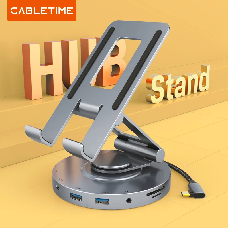 CABLETIME 8 in 1 Multi USB C Hub with 360 Rotating Stand HDMI 4K 60Hz PD 100W USB 5Gbps SD TF Aux 3.5mm for iPad Pro Tablet C441
CABLETIME 8 in 1 Multi USB C Hub with 360 Rotating Stand HDMI 4K 60Hz PD 100W USB 5Gbps SD TF Aux 3.5mm for iPad Pro Tablet C441