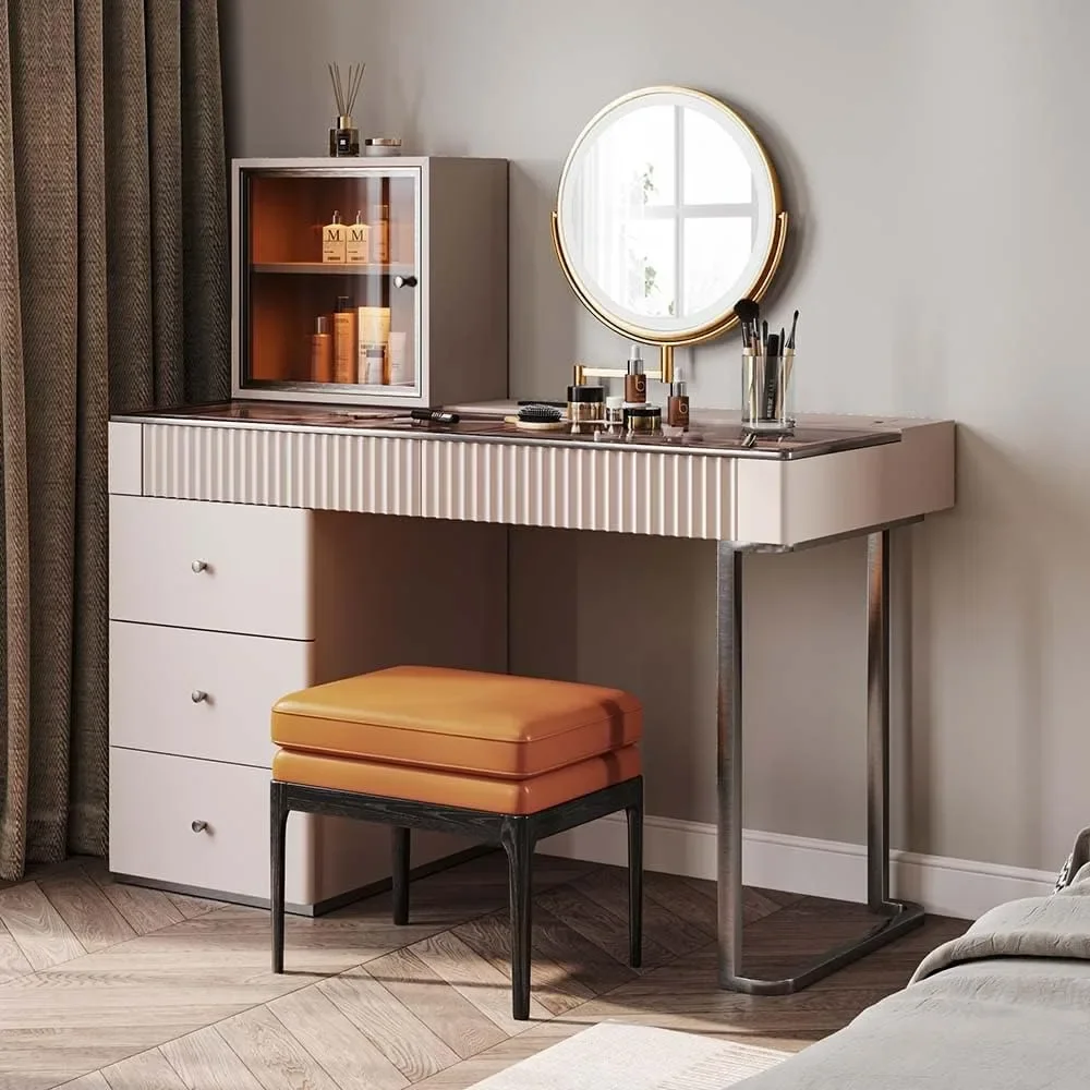 Luxury Vanity Makeup with Mirror and Lights,Dressing Table with Stool & Charging Station,5Drawers Mid Century Modern Makeup Desk
Luxury Vanity Makeup with Mirror and Lights,Dressing Table with Stool & Charging Station,5Drawers Mid Century Modern Makeup Desk