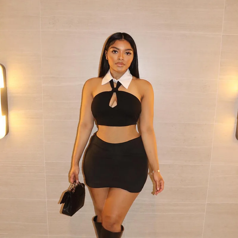 Women's 2025 Spring/summer New Polo Collar Hanging Neck Solid Color Strapless Sexy Short Skirt Two Piece Set for Women
Women's 2025 Spring/summer New Polo Collar Hanging Neck Solid Color Strapless Sexy Short Skirt Two Piece Set for Women