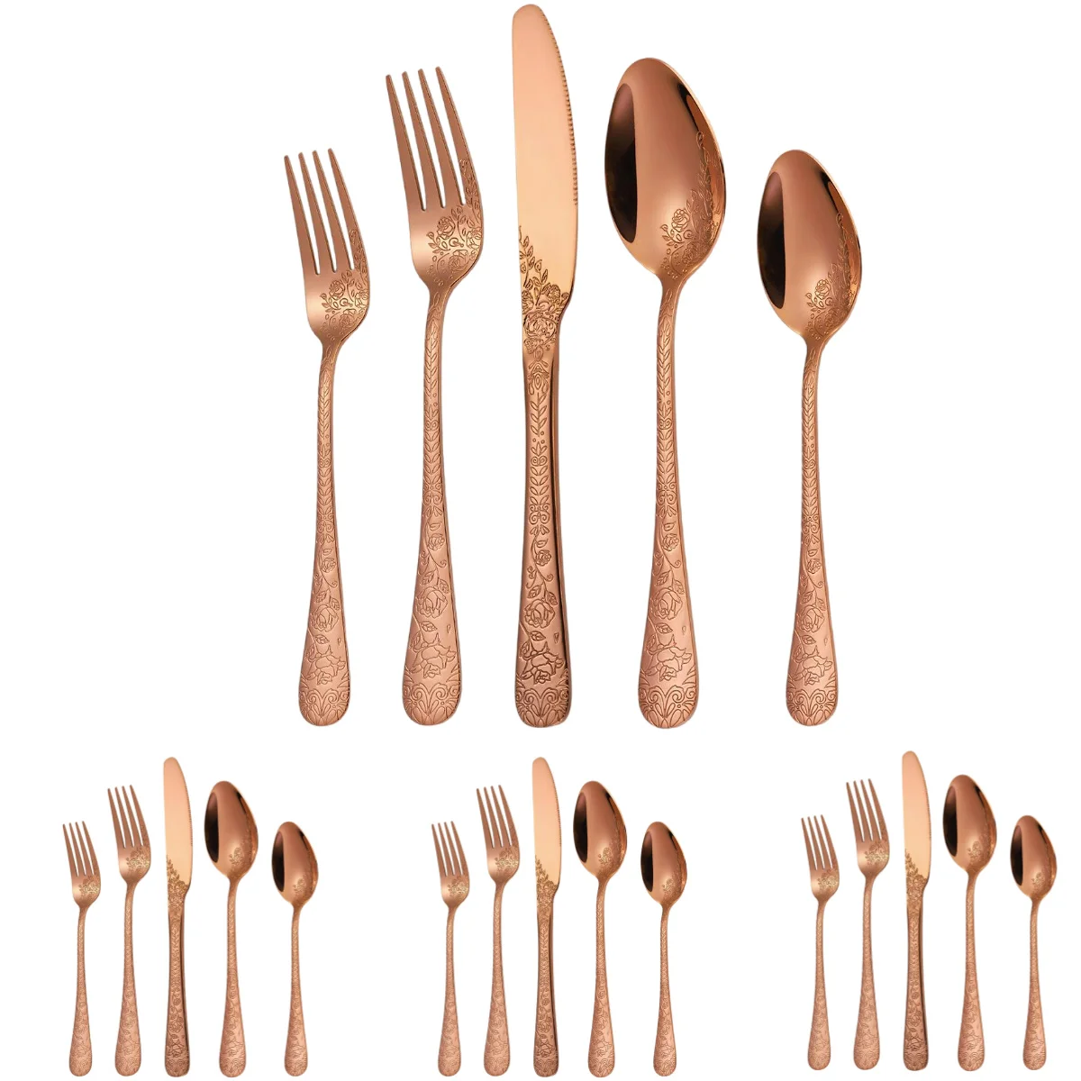 A · HOUSEWARE Vintage Flatware Rose Gold Floral Silverware 20 Piece Stainless Steel Set for 4 Cutlery Utensils Unique Tableware
A · HOUSEWARE Vintage Flatware Rose Gold Floral Silverware 20 Piece Stainless Steel Set for 4 Cutlery Utensils Unique Tableware