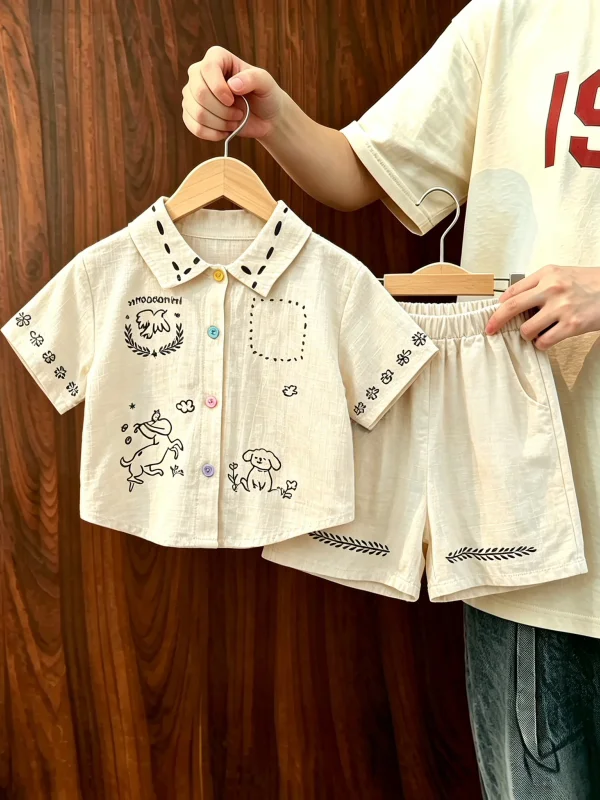 Unisex Summer Casual Loose Short Sleeve Dog Print Two-Piece Set Breathable Cotton T-Shirt And Shorts for Boys And Girls
Unisex Summer Casual Loose Short Sleeve Dog Print Two-Piece Set Breathable Cotton T-Shirt And Shorts for Boys And Girls