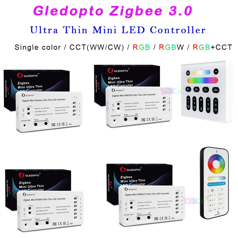 Gledopto Zigbee 3.0 Small size Mini LED Strip Controller Single color/CCT/RGB/RGBW/RGB+CCT Lights Dimmer DC5-24V 2.4G RF Remote
Gledopto Zigbee 3.0 Small size Mini LED Strip Controller Single color/CCT/RGB/RGBW/RGB+CCT Lights Dimmer DC5-24V 2.4G RF Remote