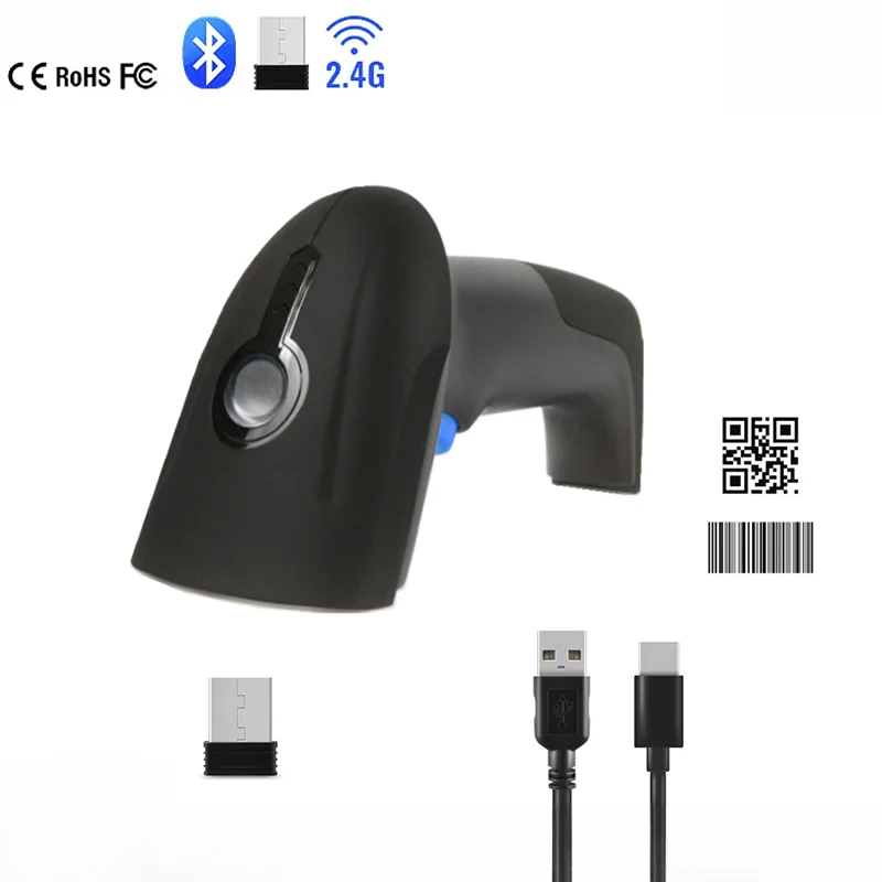 Wireless Bluetooth 1D 2D Barcode Scanner for Windows Android iOS QR Code Scan Handheld Mobile Data Scanner