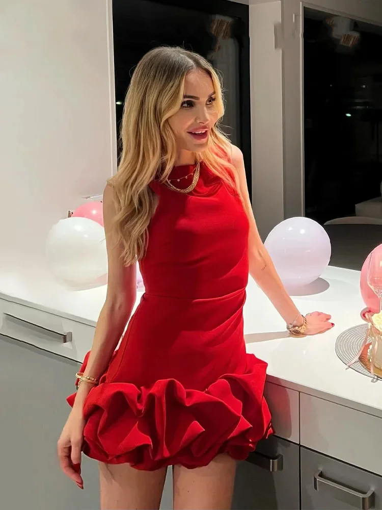 Sexy Red Ruffled Hem Women Dress Women Chic Round Neck Sleeveless Slim Fit Short Dress Summer Lady Party Club Evening Vestidos
Sexy Red Ruffled Hem Women Dress Women Chic Round Neck Sleeveless Slim Fit Short Dress Summer Lady Party Club Evening Vestidos