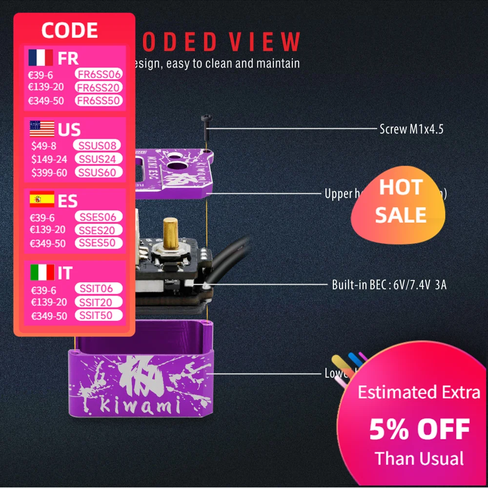 ROCKET-RC KIWAMI MINI 30A Sensored Brushless ESC 2S For 1/28 1/27 Scale Mini Remote Control Drift Racing Cars Mosquito RC Cars
ROCKET-RC KIWAMI MINI 30A Sensored Brushless ESC 2S For 1/28 1/27 Scale Mini Remote Control Drift Racing Cars Mosquito RC Cars