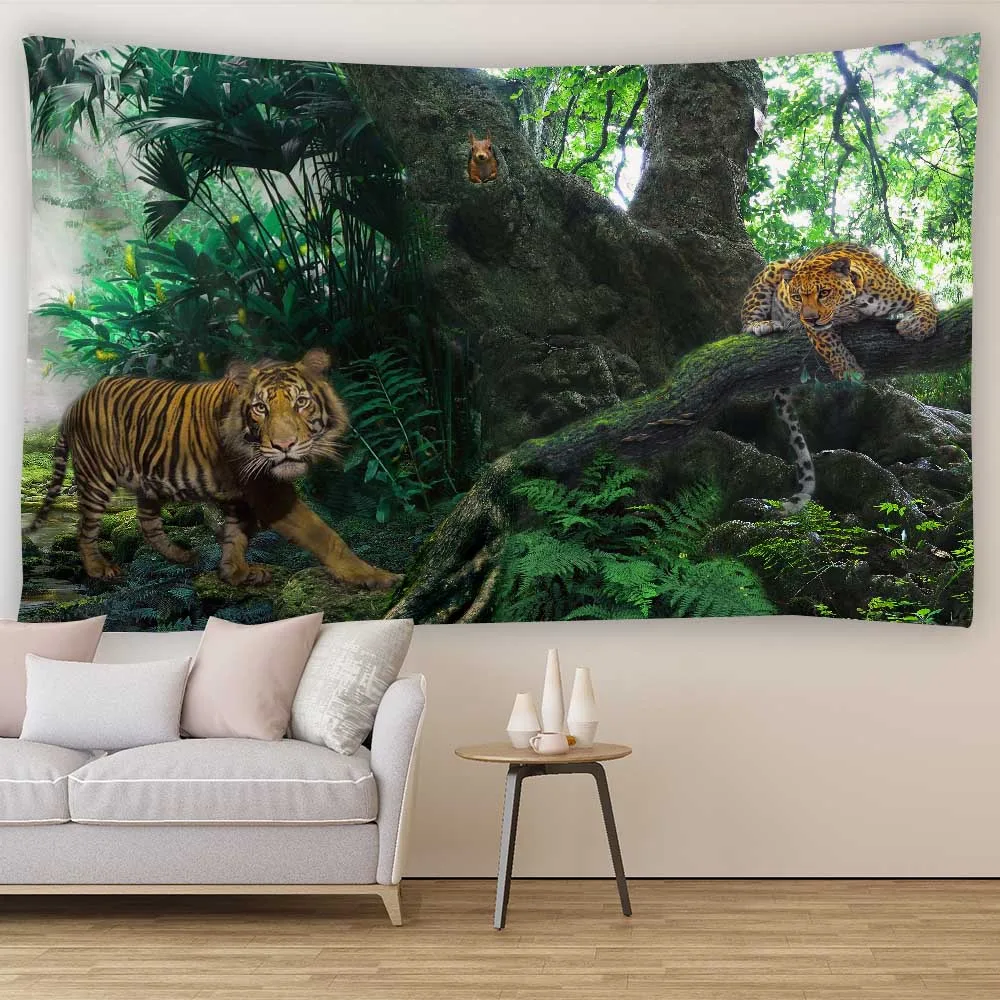 Primitive Forest Animal Tapestry Home Aesthetics Jungle Tiger Leopard Bear Wall Hanging Living Room Sofa Wall Background Cloth
Primitive Forest Animal Tapestry Home Aesthetics Jungle Tiger Leopard Bear Wall Hanging Living Room Sofa Wall Background Cloth