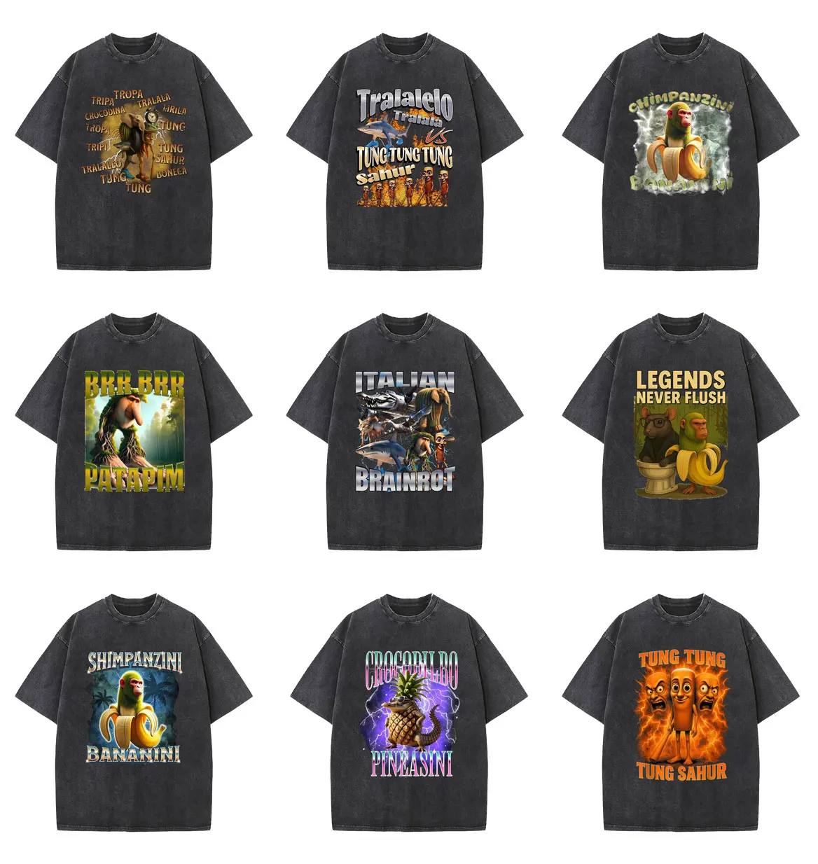 Italian Brainrot Washed Vintage T-shirts Brr Brr Patapim Bombardiro Crocodilo Tralalero Tralala Tung Tung Tung Sahur Funny Tops
Italian Brainrot Washed Vintage T-shirts Brr Brr Patapim Bombardiro Crocodilo Tralalero Tralala Tung Tung Tung Sahur Funny Tops