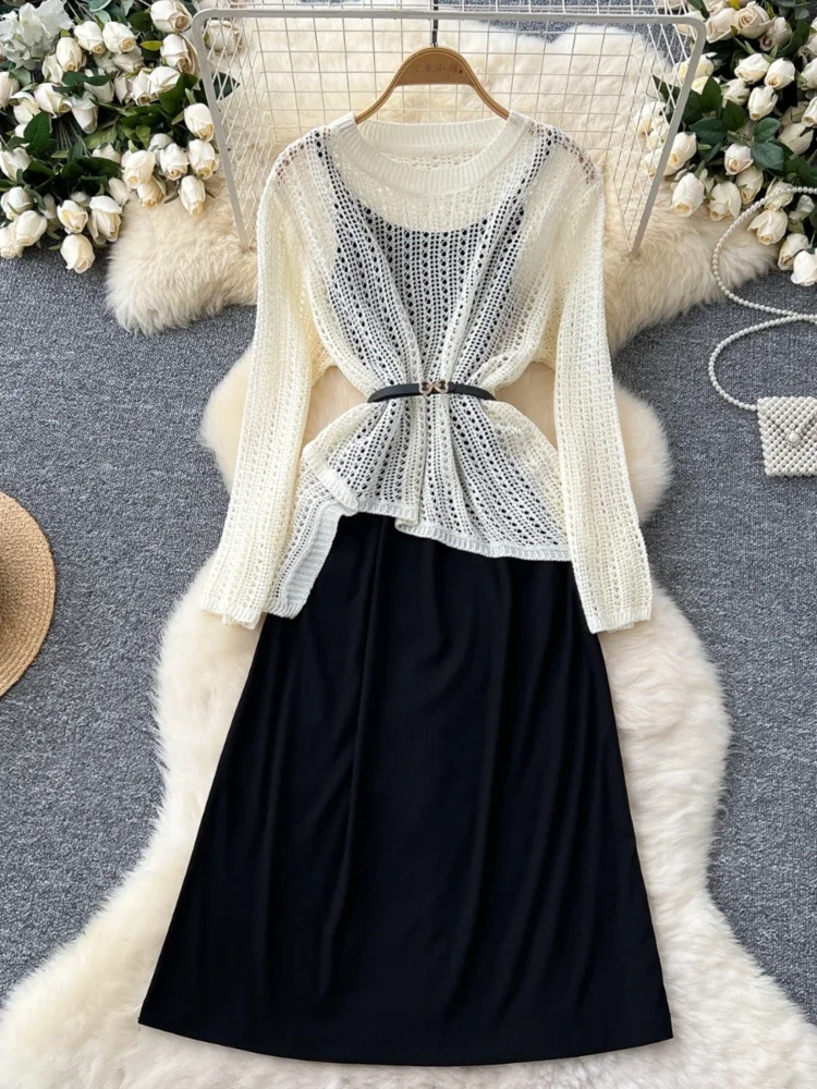 Autumn Casual Two Piece Sets Women Irregular Hollow Long Sleeve Knitted Top Slim Bodycon Dress Outfit Ladies Elegant Suits
Autumn Casual Two Piece Sets Women Irregular Hollow Long Sleeve Knitted Top Slim Bodycon Dress Outfit Ladies Elegant Suits