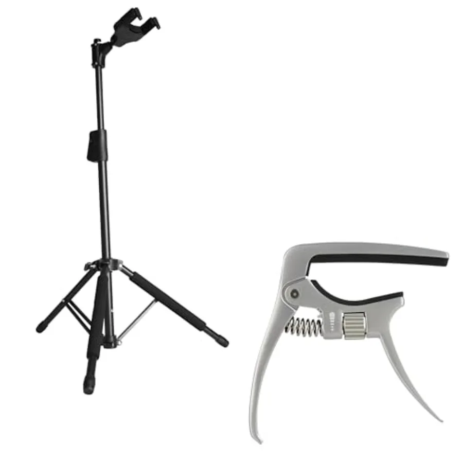 Adjustable capo and Guitar Stand for live performance, aluminum alloy, black, quick-release mechanism
Adjustable capo and Guitar Stand for live performance, aluminum alloy, black, quick-release mechanism