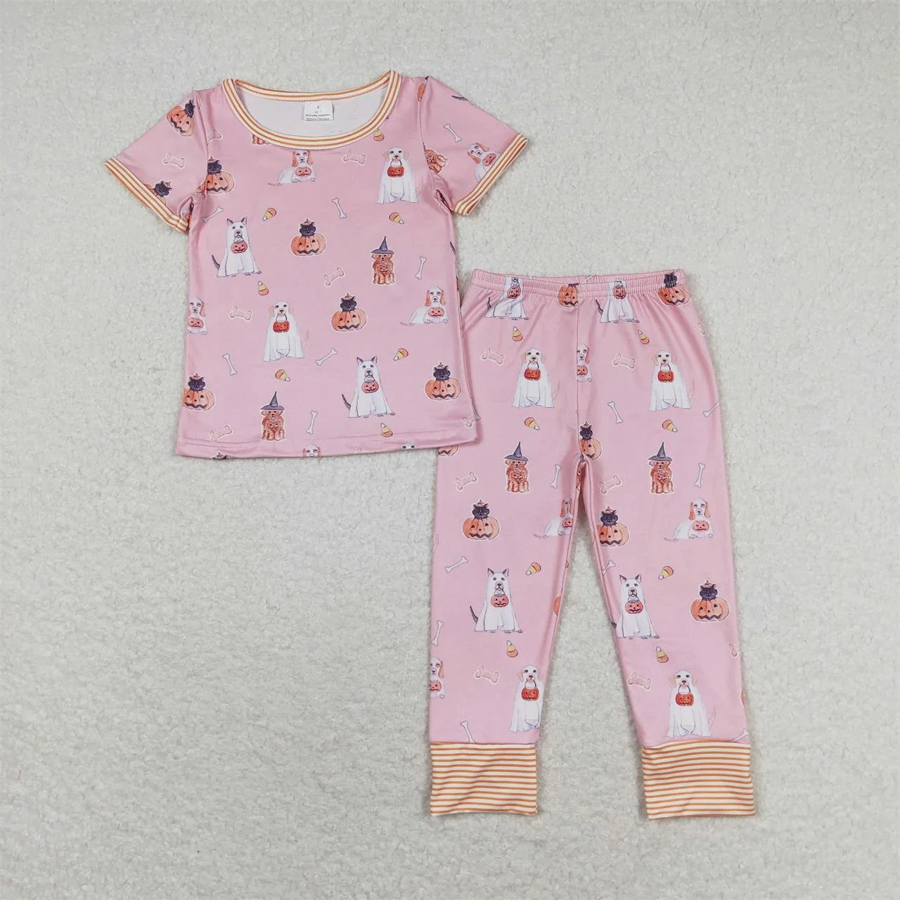 Wholesale Kids Infant Children Outfit Toddler Short Sleeves Dogs Shirt Pumpkin Ghost Pants Baby Girl Halloween Pink Pajamas Set
Wholesale Kids Infant Children Outfit Toddler Short Sleeves Dogs Shirt Pumpkin Ghost Pants Baby Girl Halloween Pink Pajamas Set