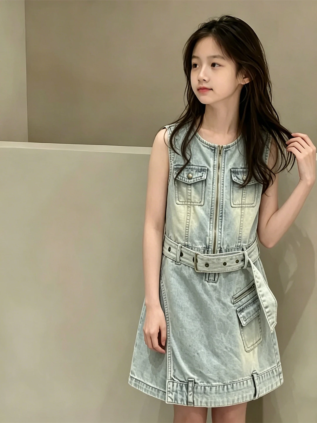 Retro Style Girls Dress Children's Skirt Summer Fashion Unique Vintage Denim Vest Dress Cute Short Skirt No Sleeve round Neck
Retro Style Girls Dress Children's Skirt Summer Fashion Unique Vintage Denim Vest Dress Cute Short Skirt No Sleeve round Neck
