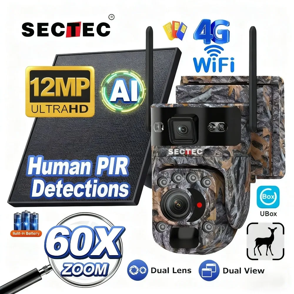 SECTEC 12MP 4G LTE Hunting Forest Camera Solar 60X Zoom Dual Lens Hunting 2.4Ghz Wireless WiFi Camera PTZ 360° PIR Alarm IP66
SECTEC 12MP 4G LTE Hunting Forest Camera Solar 60X Zoom Dual Lens Hunting 2.4Ghz Wireless WiFi Camera PTZ 360° PIR Alarm IP66
