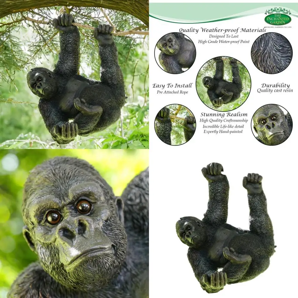 Мистическая подвесная статуя гориллы: большой уличный садовый декор из смолы черного цвета
Мистическая подвесная статуя гориллы: большой уличный садовый декор из смолы черного цвета