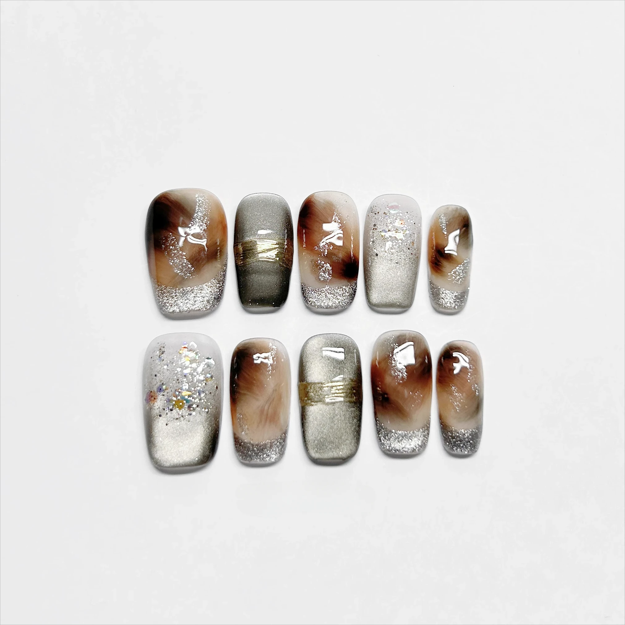 Handmade Manicure Fake Nails New Brown Series Gloss Abstract Advanced Gradual Change Brown Acrylic Nails Press on Nails
Handmade Manicure Fake Nails New Brown Series Gloss Abstract Advanced Gradual Change Brown Acrylic Nails Press on Nails