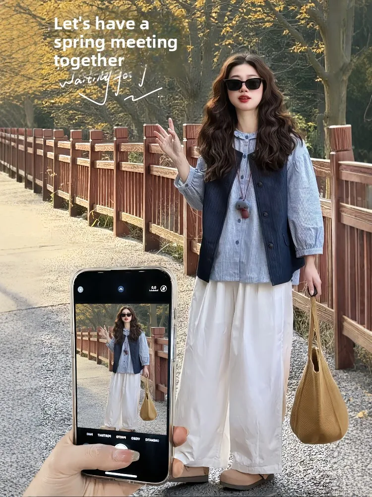 Spring Faion Unique Plaid irt Vest Wide Leg Pants Tee Piece Set Women's plus Size Clothing High Waist Straight Cut Trou...
Spring Faion Unique Plaid irt Vest Wide Leg Pants Tee Piece Set Women's plus Size Clothing High Waist Straight Cut Trou...