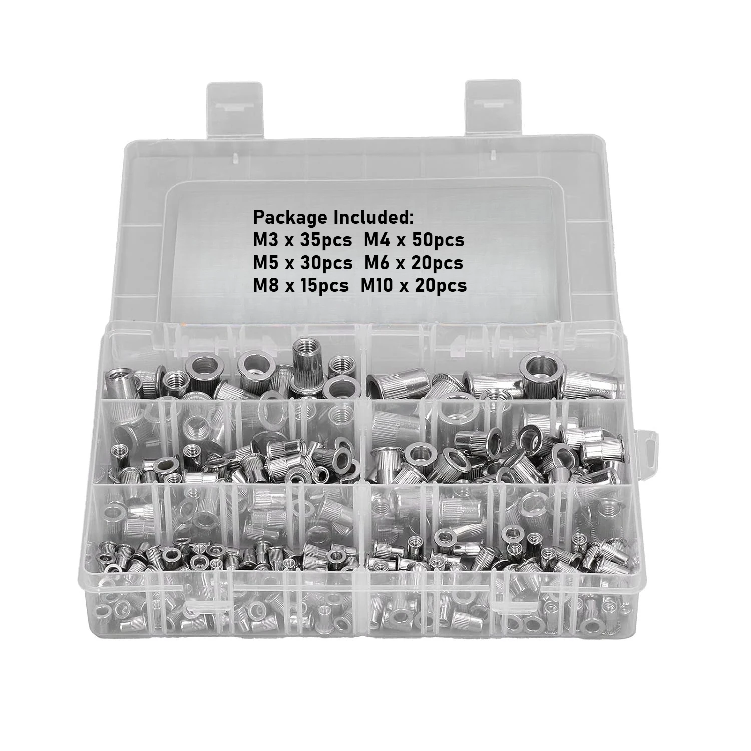 170Pcs/Set 304 Stainless Steel Flat Head Vertical Threaded Riveted Nuts Kit M3 M4 M5 M6 M8 M10 Insert Nutsert Cap Rivet Nut