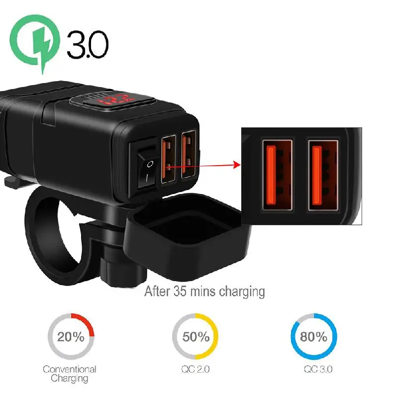 DC 12V Motorcycle dual USB mobile phone charger 12V fast charging with waterproof voltage digital display, car modification
DC 12V Motorcycle dual USB mobile phone charger 12V fast charging with waterproof voltage digital display, car modification