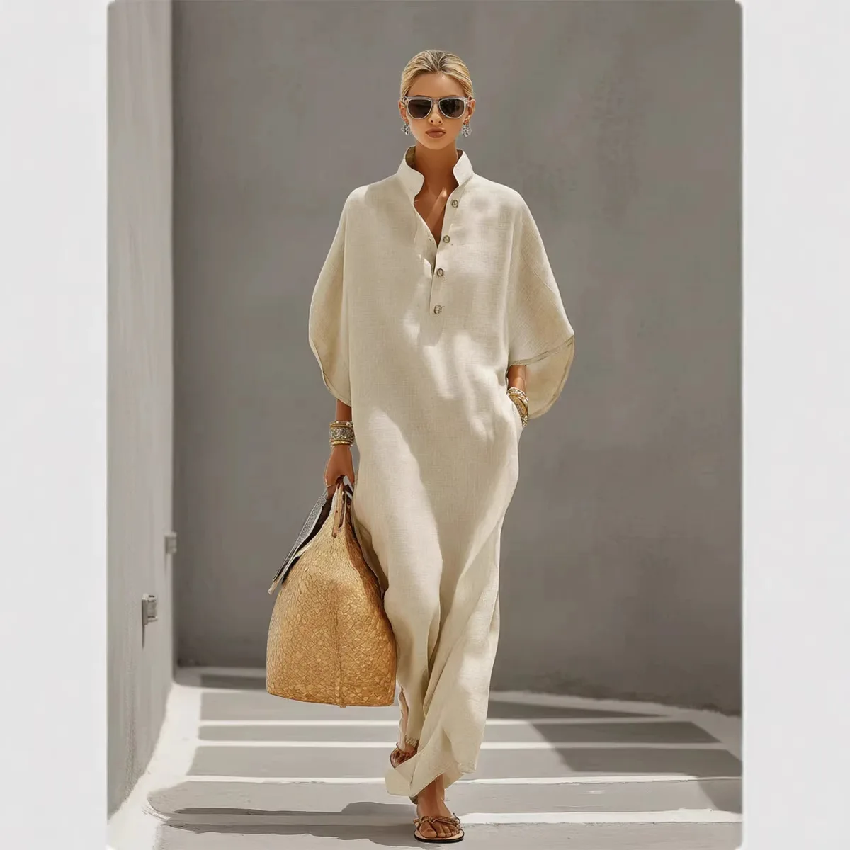 2026 Spring Summer Eurasia Fashion Women's Loose Fit Dress with Stand Collar Button Detail Medium Sleeves Ideal Vacation Pajama
2026 Spring Summer Eurasia Fashion Women's Loose Fit Dress with Stand Collar Button Detail Medium Sleeves Ideal Vacation Pajama