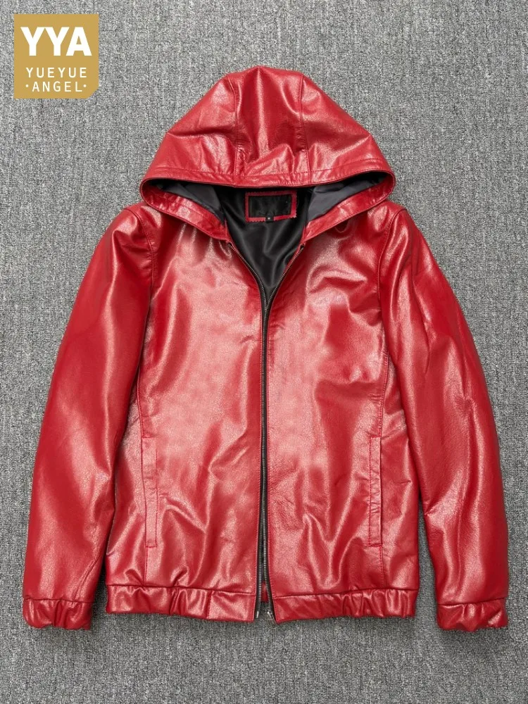 Fashion Mens Red Hooded Cowhide Jacket Solid Color Genuine Leather Zipper Slim Jackets Casual Warm Outerwear Long Sleeve Coats
Fashion Mens Red Hooded Cowhide Jacket Solid Color Genuine Leather Zipper Slim Jackets Casual Warm Outerwear Long Sleeve Coats
