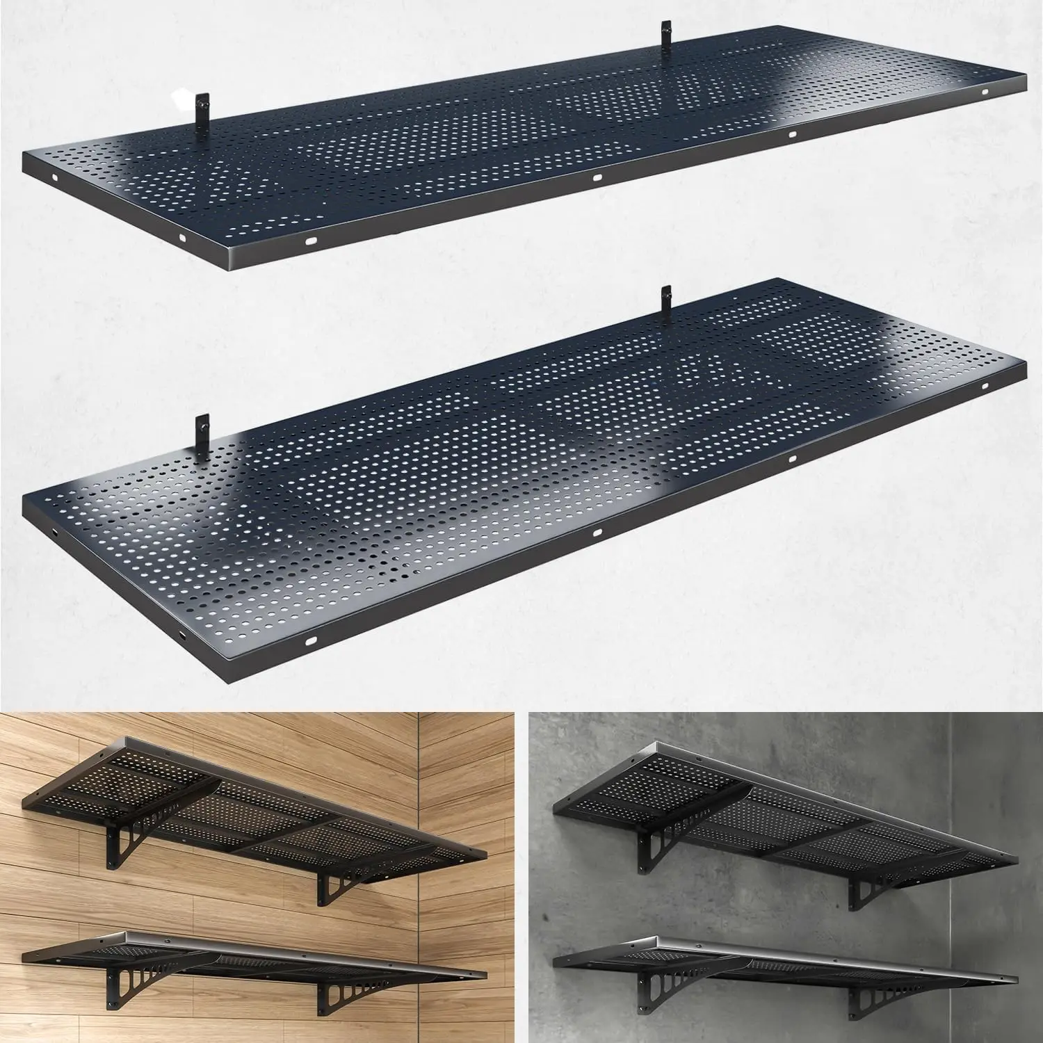 2-Pack Heavy Duty Garage Wall Shelving, 500 lbs Load Capacity, Wall Mounted Storage Rack with Hooks, Black
2-Pack Heavy Duty Garage Wall Shelving, 500 lbs Load Capacity, Wall Mounted Storage Rack with Hooks, Black