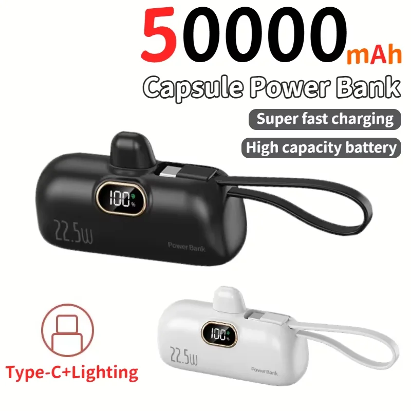 50000 мАч Mini Capsule Power Bank 22,5 Вт Высокая емкость Сверхбыстрая зарядка Внешняя батарея для iPhone Huawei Samsung
50000 мАч Mini Capsule Power Bank 22,5 Вт Высокая емкость Сверхбыстрая зарядка Внешняя батарея для iPhone Huawei Samsung