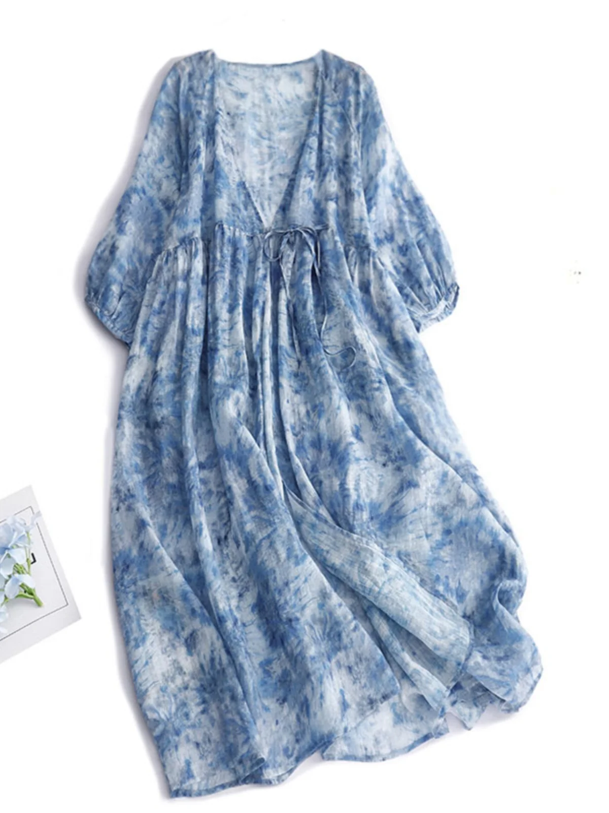 New V-Neck Dyeing Printing Seven-Quarter Sleeve Belted Long Dress Large Size Women's Casual Loose Fit Summer Tourist Style
New V-Neck Dyeing Printing Seven-Quarter Sleeve Belted Long Dress Large Size Women's Casual Loose Fit Summer Tourist Style