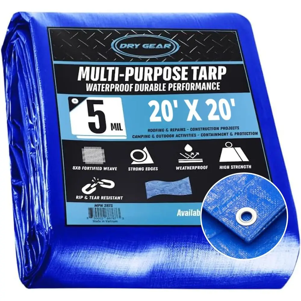 20x20 Blue Waterproof Tarp - 5 MIL Thick Outdoor Cover for Camping, Patio, Pool, Furniture, Boat, Truck Beds (Pack of 1)
20x20 Blue Waterproof Tarp - 5 MIL Thick Outdoor Cover for Camping, Patio, Pool, Furniture, Boat, Truck Beds (Pack of 1)