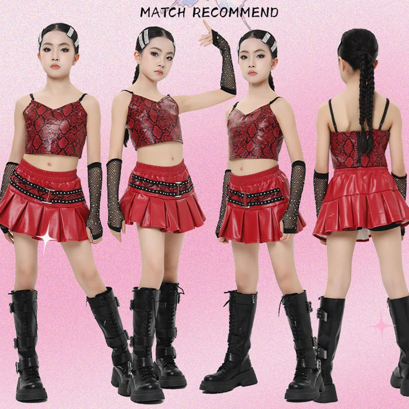 Kids Group Performance K-pop Outfit Red Leather Jazz Dance Clothing Girls Hip Hop Dance Costumes Stage Dance Wear XS11232
Kids Group Performance K-pop Outfit Red Leather Jazz Dance Clothing Girls Hip Hop Dance Costumes Stage Dance Wear XS11232