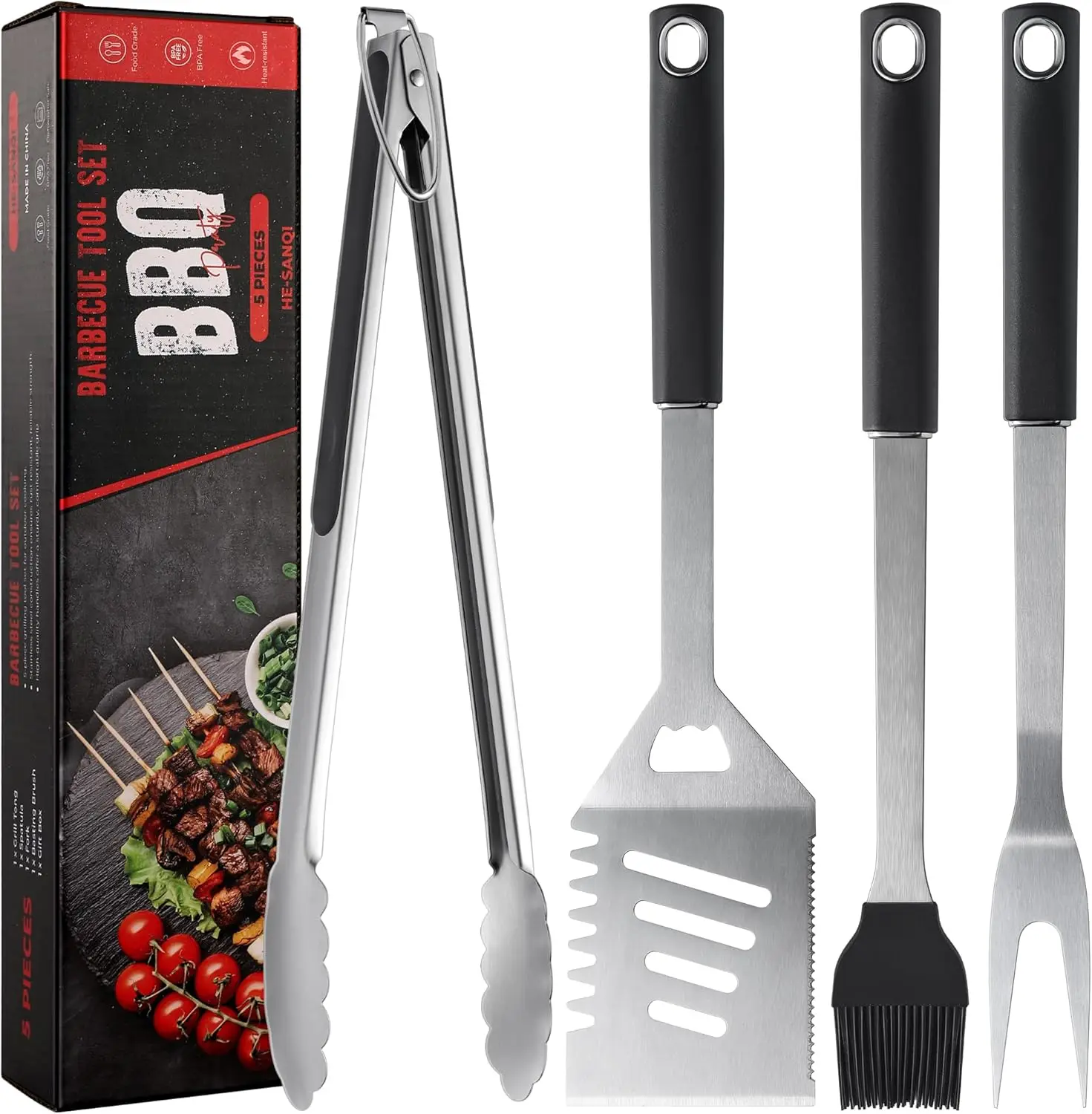 Heavy Duty Grill Tools Set: Spatula, Fork, Tongs & Brush for Outdoor BBQ, 4PCS
Heavy Duty Grill Tools Set: Spatula, Fork, Tongs & Brush for Outdoor BBQ, 4PCS