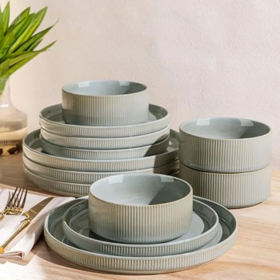 Ceramic Dinnerware Sets for 4 12 Pieces Porcelain Lightweight Plates and Bowls Sets Scratch Resistant Dish Set Oven and Microwa
Ceramic Dinnerware Sets for 4 12 Pieces Porcelain Lightweight Plates and Bowls Sets Scratch Resistant Dish Set Oven and Microwa