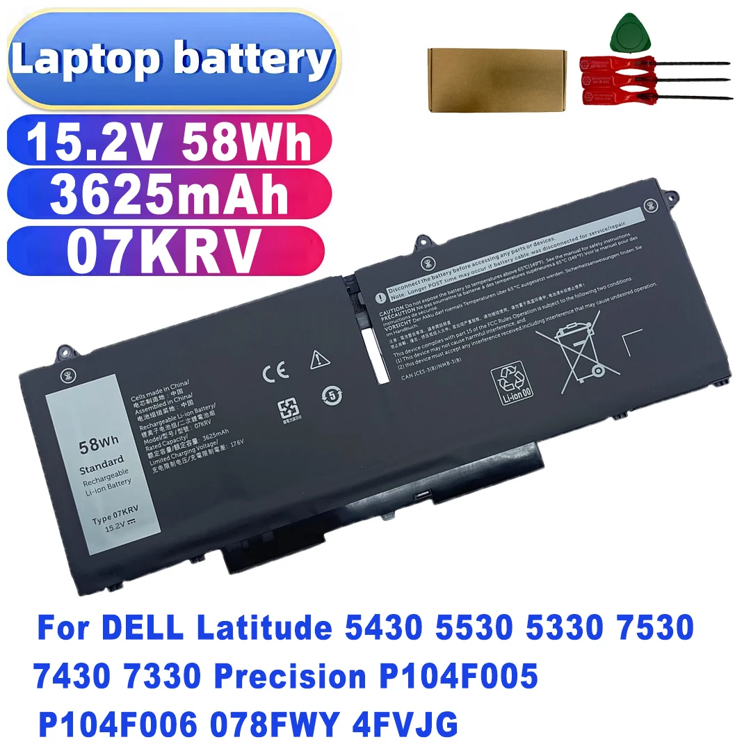 New 07KRV Laptop Battery For DELL Latitude 5430 5530 5330 7530 7430 7330 Precision P104F005 P104F006 078FWY 4FVJG O7KRV
New 07KRV Laptop Battery For DELL Latitude 5430 5530 5330 7530 7430 7330 Precision P104F005 P104F006 078FWY 4FVJG O7KRV