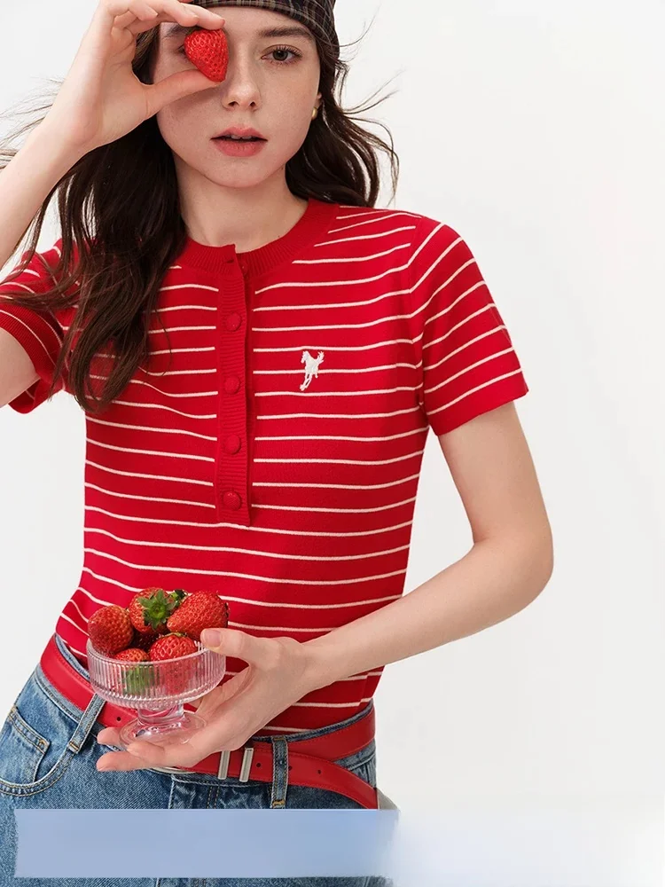 Slim Fit Knitted Stripe Henry Shirt Short Sleeve T-Shirt Women's Fashion Retro Style Soft Viscose Polyester Blend Summer New ...
Slim Fit Knitted Stripe Henry Shirt Short Sleeve T-Shirt Women's Fashion Retro Style Soft Viscose Polyester Blend Summer New ...