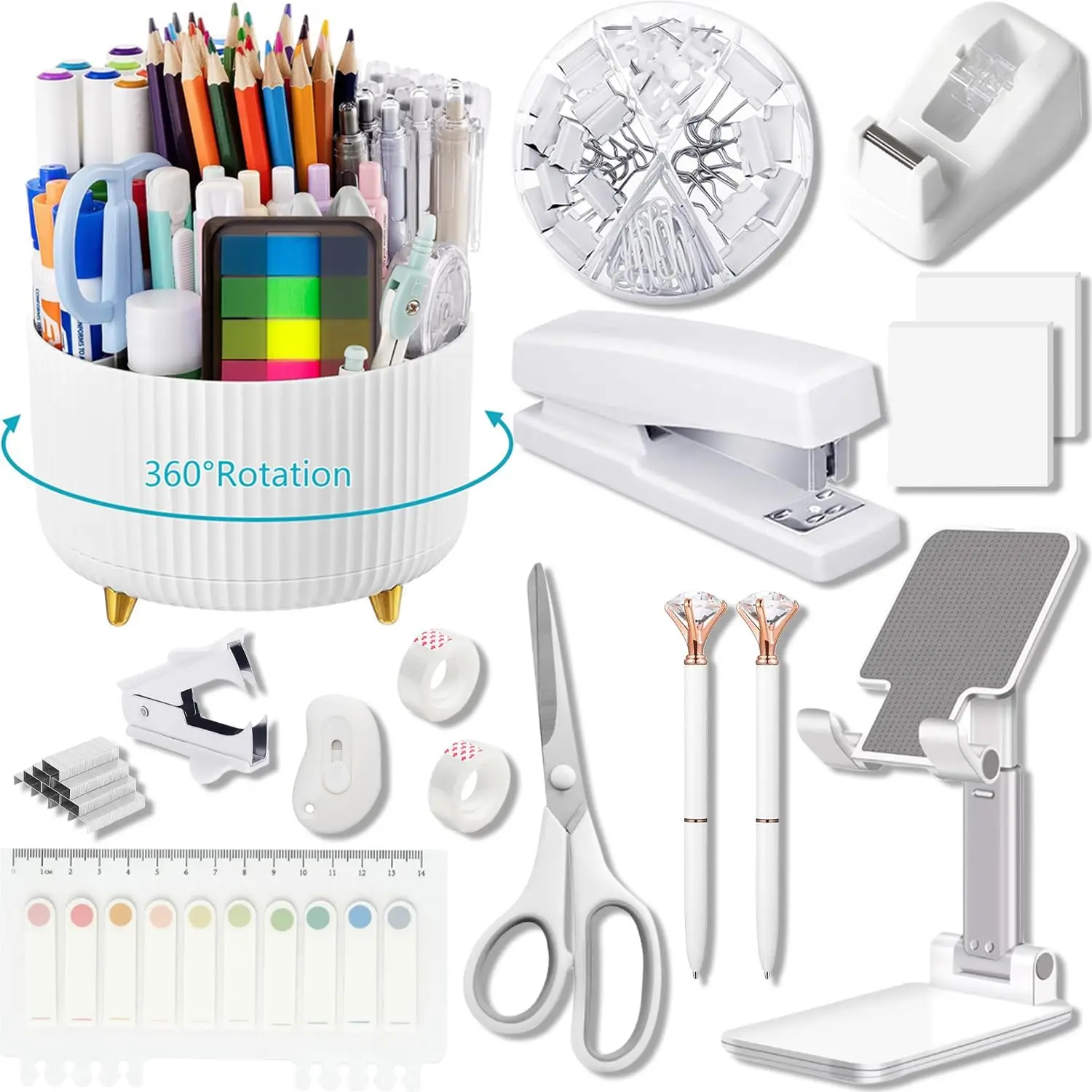 16-Piece White Desk Organizer Set with Phone Stand, Scissors, Stapler, and More
16-Piece White Desk Organizer Set with Phone Stand, Scissors, Stapler, and More