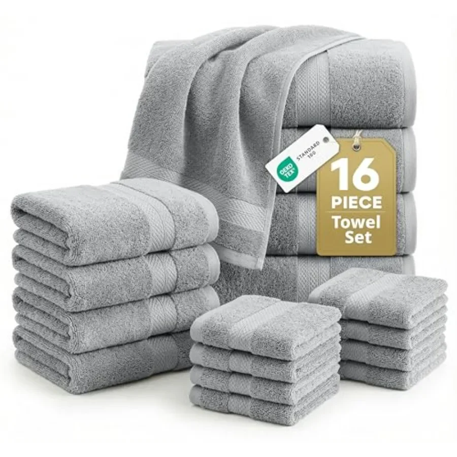 100% Cotton Turkish Towel Set for Bathroom - 16 Piece - Super Soft, Quick Dry and Highly Absorbent - 4 Bath, 8 Wash cloths, 4 H
100% Cotton Turkish Towel Set for Bathroom - 16 Piece - Super Soft, Quick Dry and Highly Absorbent - 4 Bath, 8 Wash cloths, 4 H