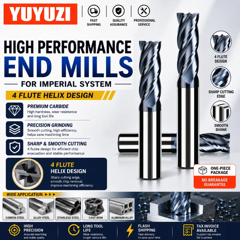 HRC58 Carbide 4Flute End Mill Imperial Dimensions 1/8 3/16 1/4 5/16 3/8 1/2 Inch TiAlN Coated CNC Milling Cutter Metal Machining
HRC58 Carbide 4Flute End Mill Imperial Dimensions 1/8 3/16 1/4 5/16 3/8 1/2 Inch TiAlN Coated CNC Milling Cutter Metal Machining