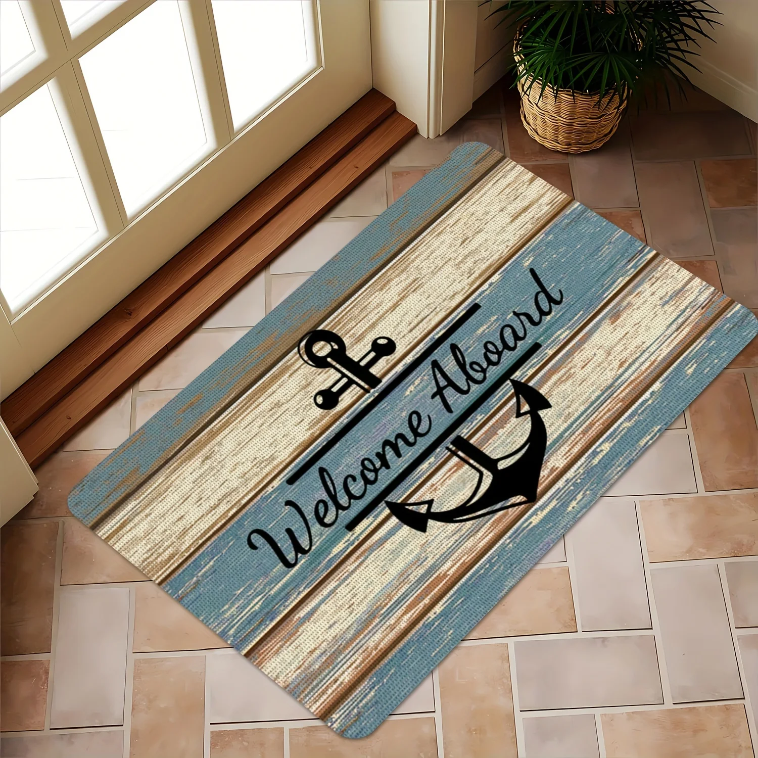 Нескользящий напольный коврик «Welcome Aboard» с морским якорем — впитывающий коврик для ног в помещении и на открытом воздухе, подходящий для украшения дома
Нескользящий напольный коврик «Welcome Aboard» с морским якорем — впитывающий коврик для ног в помещении и на открытом воздухе, подходящий для украшения дома