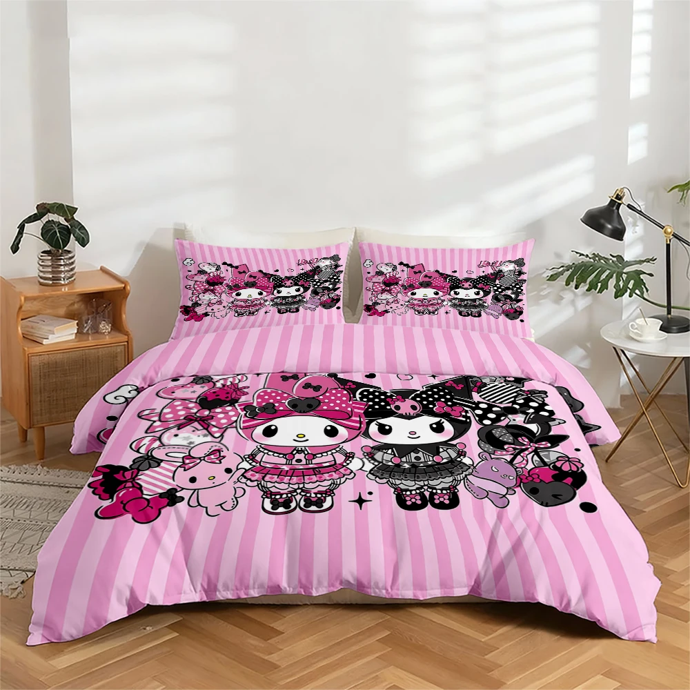 3-Piece High-Definition Digital Print Bedding Set, Large Floral Pattern Duvet Cover Set Featuring My Melody and Kuromi, Includes 1 Duvet Cover + 2 Pillowcases, Suitable for Bedroom, Guest Room, Home Decoration, Polyester Fiber Duvet Cover + Pillowcase, Ul
3-Piece High-Definition Digital Print Bedding Set, Large Floral Pattern Duvet Cover Set Featuring My Melody and Kuromi, Includes 1 Duvet Cover + 2 Pillowcases, Suitable for Bedroom, Guest Room, Home Decoration, Polyester Fiber Duvet Cover + Pillowcase, Ul