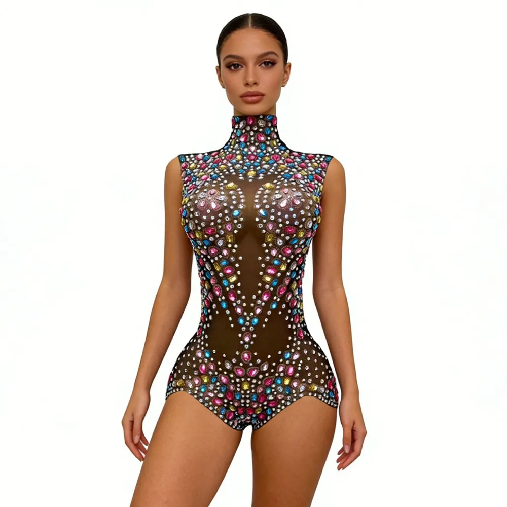 Luxury Colorful Rhinestone Bodysuit Women Sleeveless Mesh Tight Nightclub Bar Leotard Sexy Stage Wear Dancer Performance Costume
Luxury Colorful Rhinestone Bodysuit Women Sleeveless Mesh Tight Nightclub Bar Leotard Sexy Stage Wear Dancer Performance Costume