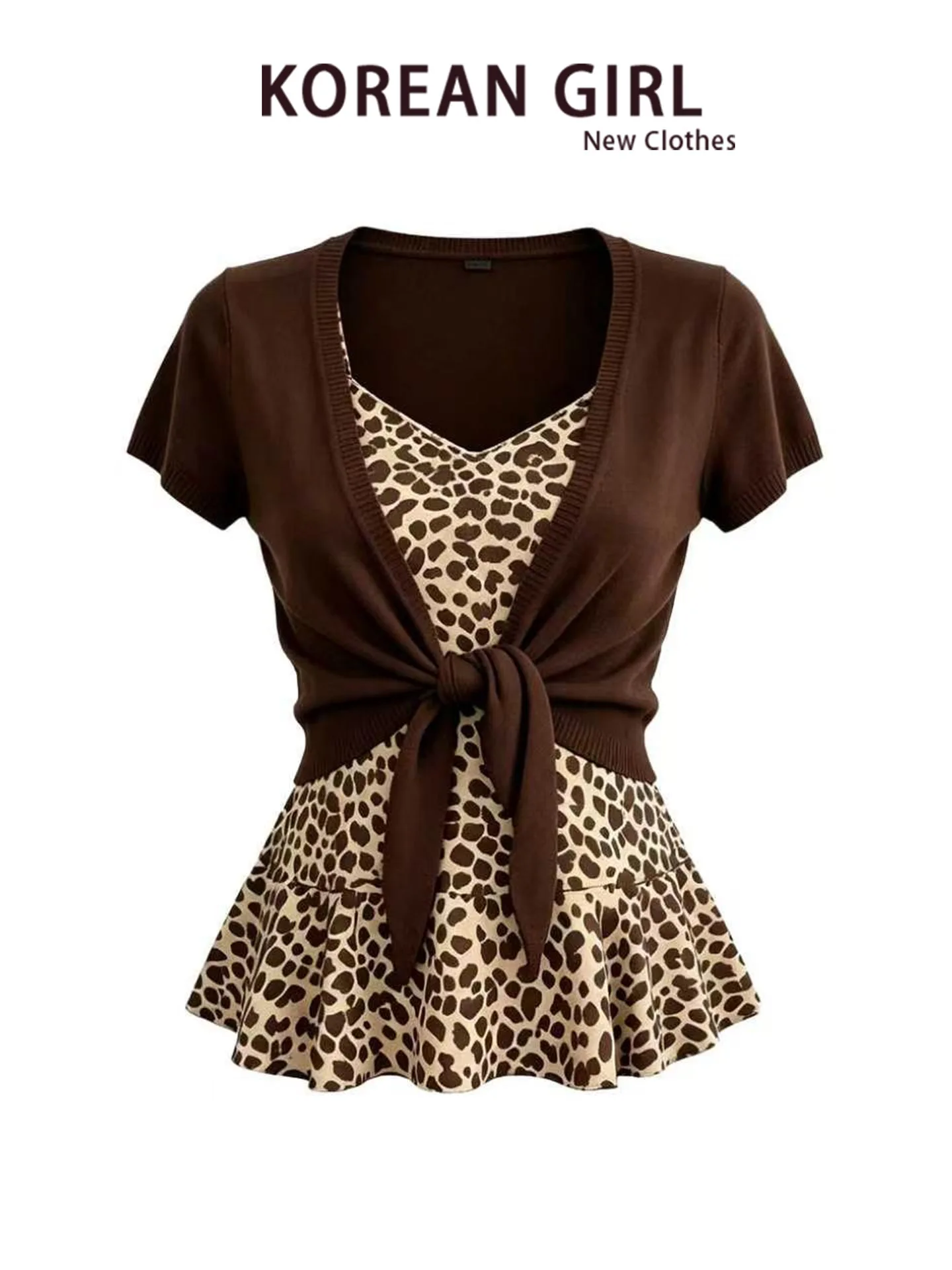 Retro Leopard Print Wrap Cardigan Short Sleeve Women's Summer Slimming Top And Bottom Set Casual Style Breathable Lightweight
Retro Leopard Print Wrap Cardigan Short Sleeve Women's Summer Slimming Top And Bottom Set Casual Style Breathable Lightweight