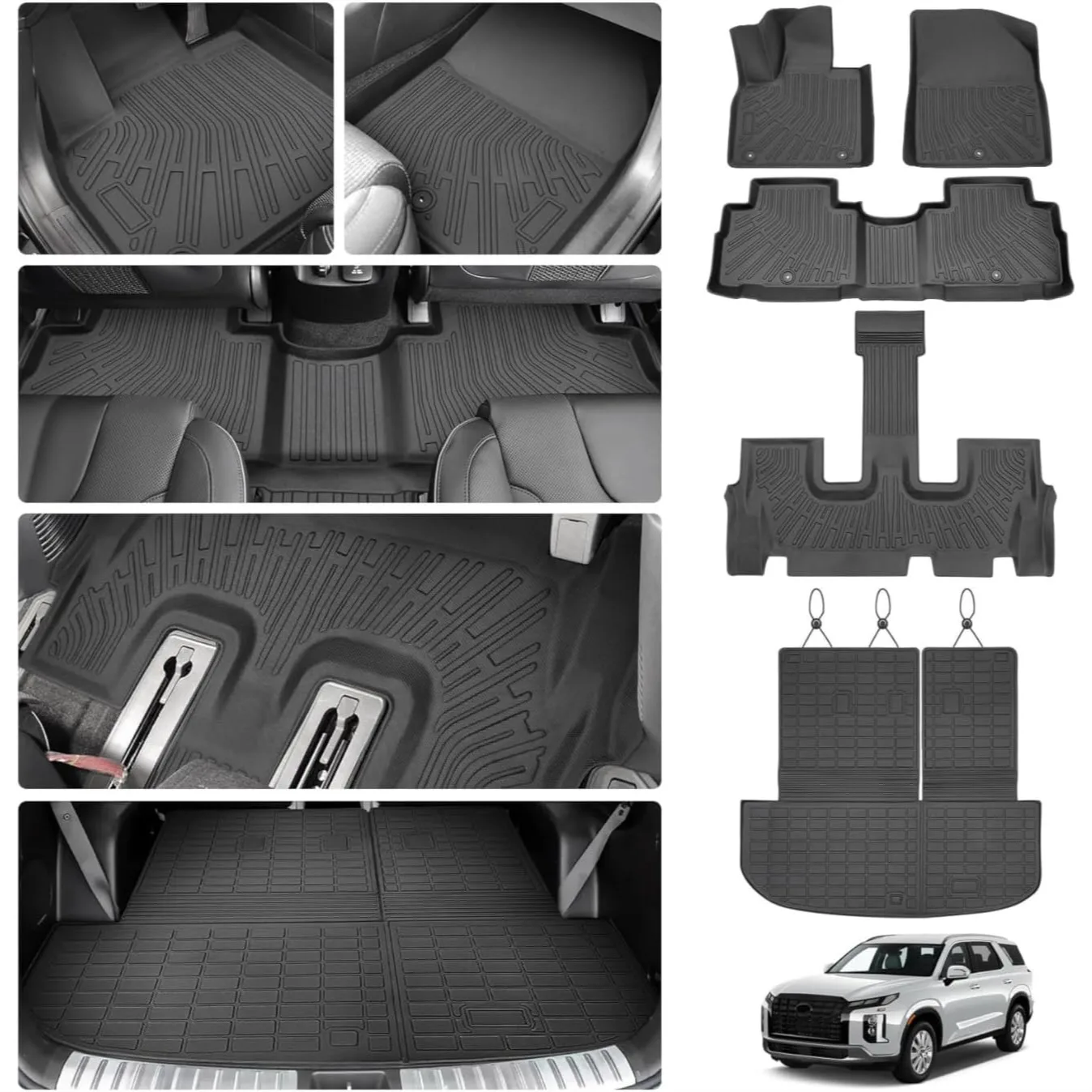 Custom Floor Mats for Hyundai Palisade 2020-2025, Trunk Mat with Back Seat Cover, All Weather Cargo Liner 3 Rows Full Set
Custom Floor Mats for Hyundai Palisade 2020-2025, Trunk Mat with Back Seat Cover, All Weather Cargo Liner 3 Rows Full Set