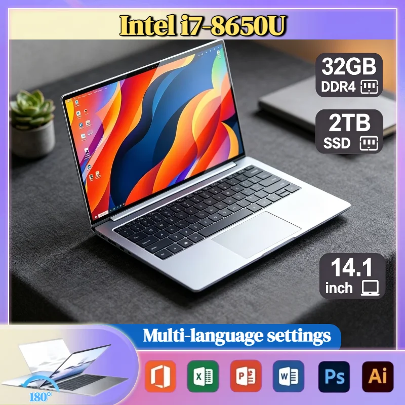 14.1 Inch Ultra Slim Laptop Intel Core i7 8650U 4C8T 1.9GHz Base 4.2GHz Boost 32GB RAM 2TB SSD Gaming Office 1920x1080 HD Pro
14.1 Inch Ultra Slim Laptop Intel Core i7 8650U 4C8T 1.9GHz Base 4.2GHz Boost 32GB RAM 2TB SSD Gaming Office 1920x1080 HD Pro