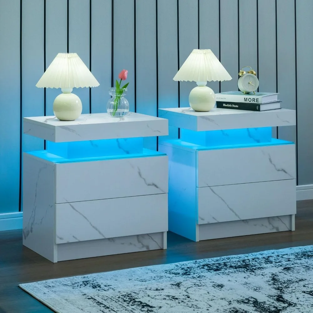 Night Stand Set 2 LED Nightstand with 2 Drawers Bedside Table with LED Lights Side Tables for Bedroom Living Room
Night Stand Set 2 LED Nightstand with 2 Drawers Bedside Table with LED Lights Side Tables for Bedroom Living Room