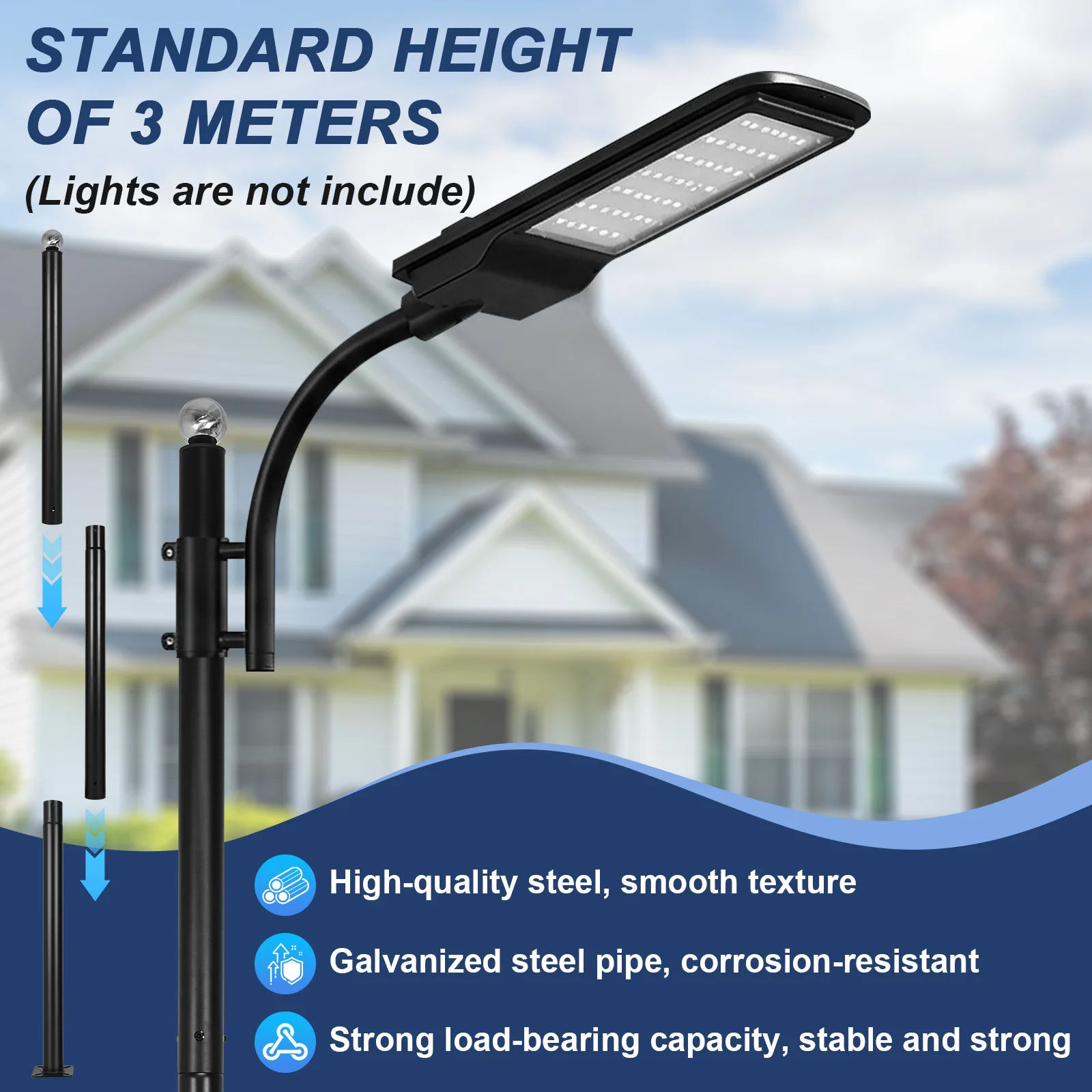 10Ft Tall Courtyard Light Pole with Rebar Cage Base Heavy Duty Street Lamp Post Weather-Resistant for Street/Parking Lots/Park
10Ft Tall Courtyard Light Pole with Rebar Cage Base Heavy Duty Street Lamp Post Weather-Resistant for Street/Parking Lots/Park