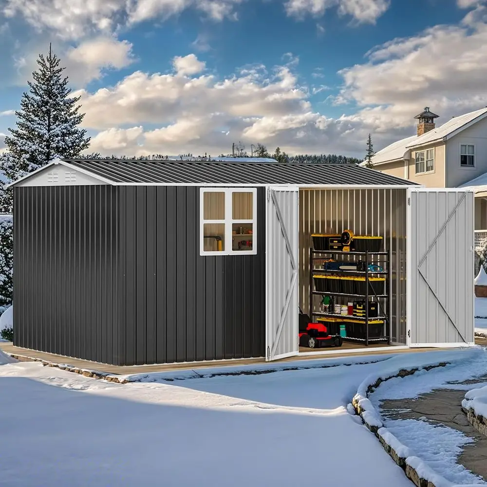 Large Outdoor Storage Shed, 12x8ft, Window, Lockable, Sloped Roof, Gray & White
Large Outdoor Storage Shed, 12x8ft, Window, Lockable, Sloped Roof, Gray & White