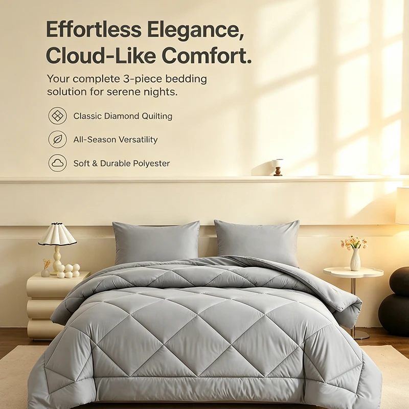 A quilt with a cover made of 100% polyester and filling made of 100% polyester fiber, available in F, Q, and K sizes.
A quilt with a cover made of 100% polyester and filling made of 100% polyester fiber, available in F, Q, and K sizes.