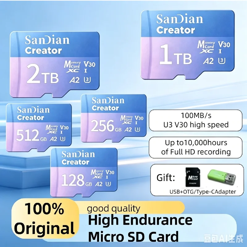 Max 190Mb/s Blue Micro TF SD Card V30 A2 SDXC 128GB‑1TB High Speed Card for Dash Cam Drone Home Security Camera
Max 190Mb/s Blue Micro TF SD Card V30 A2 SDXC 128GB‑1TB High Speed Card for Dash Cam Drone Home Security Camera
